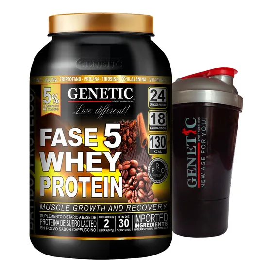 Crecimiento Muscular F5 Whey Protein Shaker Polvera Genetic