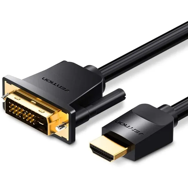 Cable Adaptador DVI A HDMI Vention - DVI 24+1 Macho A HDMI Macho - Bidireccional - 3 Metro - Ultra HD 4K 60Hz - PVC Negro - Blindado - Premium - Para PC / Notebook / TV / Proyector / Monitor - ABFBI