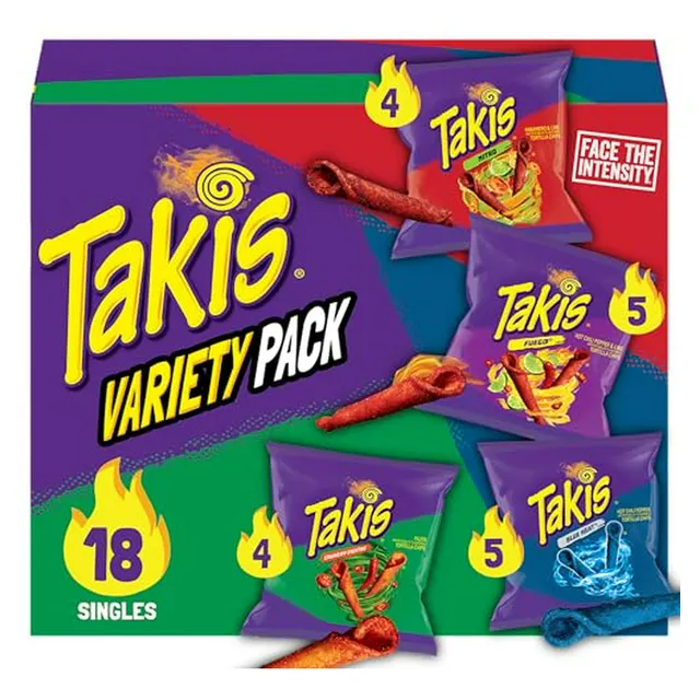 Takis Variety Pack 18 Pcs - Fuego, Blue Heat, Nitro, Fajitas
