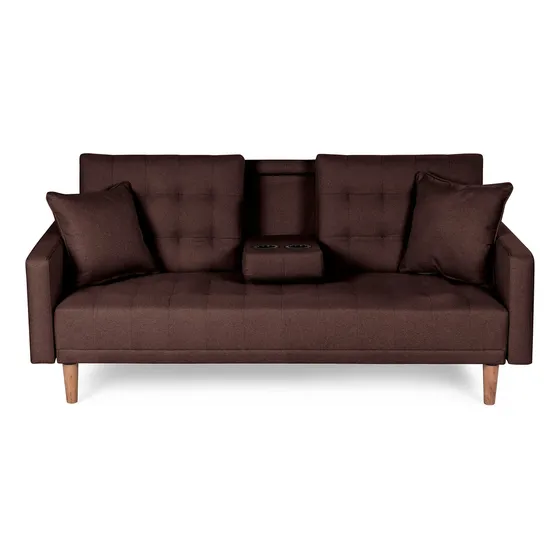 Sofá Cama Tammy Sofantástico Con Portavasos De Lino Color Chocolate