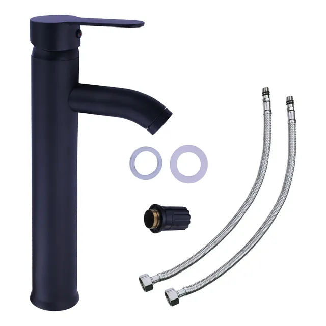 Llave Mezcladora Alta Monomando Femmto GRB02 para Fregadero Lavabo Baño Grifo Lavamanos Negro Mate