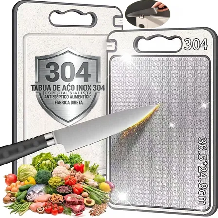 Tábua De Corte Dupla Face Anti-bactérias Para Carne Legumes Tábua De Corte Antibacteriana De Aço Inoxidável 304 Prateado