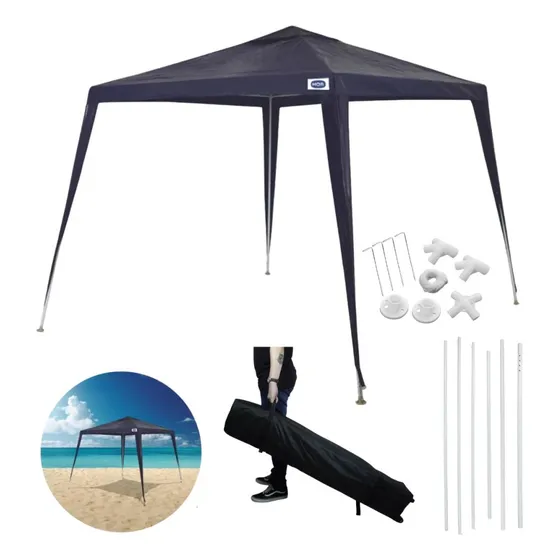 Tenda Praia 3m X 2,40m Ráfia Azul Encaixe+ Bolsa Com Roda