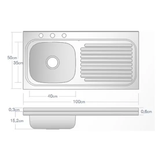 Fregadero De Acero Inox 1 X 50 De 3 Huecos Lado Izquierdo