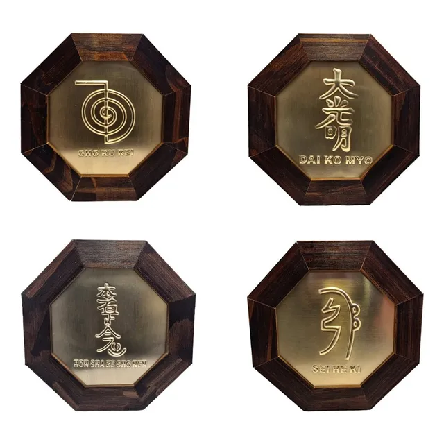 Kit Quadros 4 Símbolos Do Reiki Em Madeira - Cho Ku Rei