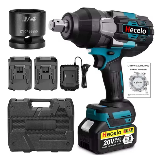 Llave de impacto inalámbrica Hecelo 3/4, potente motor, 2 baterías, accesorios completos