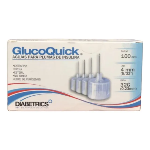 Aguja Para Pluma De Insulina Glucoquick 4 Mm 32g 100 Unidade
