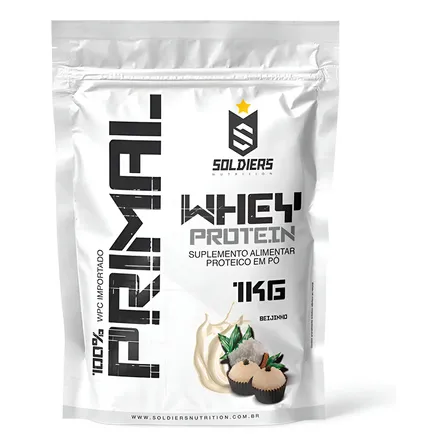 Whey Protein Primal 1kg Sabor Beijinho Soldiers Nutrition Pós Treino Recuperação Suplemento Proteína