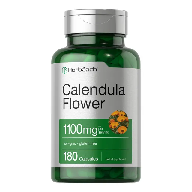 Cápsulas de flor de caléndula Horbäach 1100 mg suplemento de 180 unidades