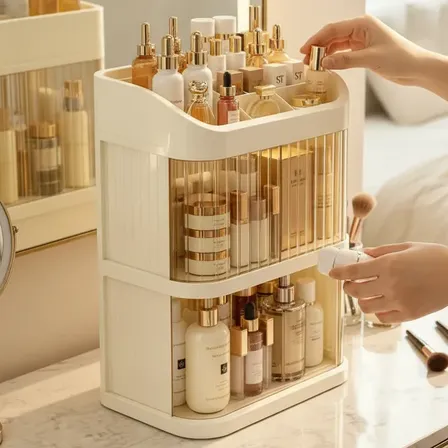 Organizador Transparente Bege Para Cosméticos Com Gavetas
