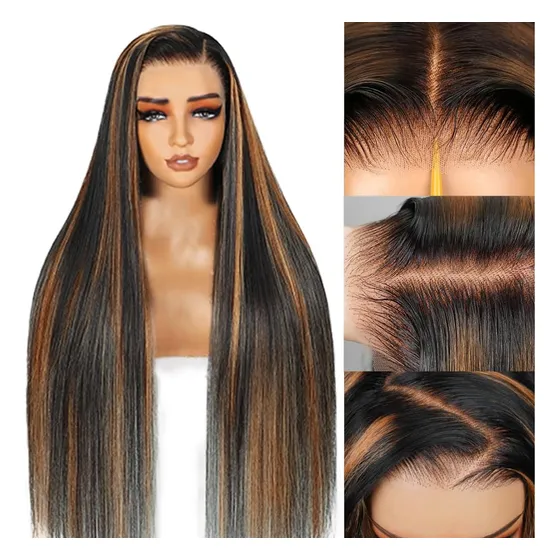 Peluca De Cabello Humano 81 Cm Balayage Sin Pegamento