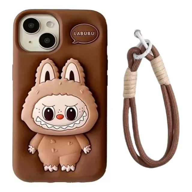 Funda Linda Kawaii Silicona Con Correa Compatible Con Labubu 3d A Prueba De Golpes Pop Socket Para iPhone 11/12/13/14/15/16