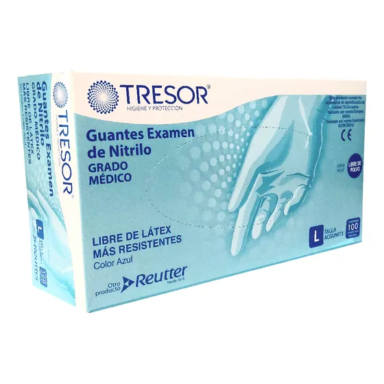 Guantes Descartables Antideslizantes Tresor Talle L X 100 Unidades