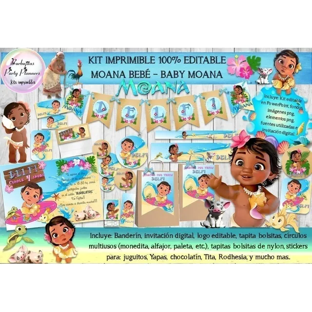 Kit Imprimible Candy Bar Moana Bebe Baby 100% Editable