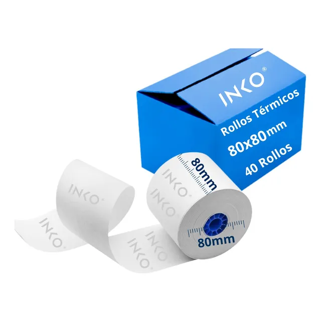 INKO 40 Rollos Papel Térmico 80x80 Mm Por Rollo compatible con Epson Color Blanco