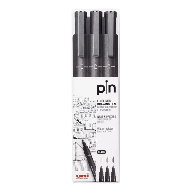 Estilografo Uniball Uni Pin Fineliner Drawing Pen Negro X3
