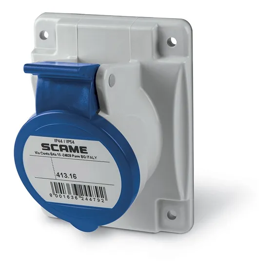 Base Empotrable 16a 2p+t 6h 200-250v 50hz 60hz 70x87mm Scame Color Blanco Y Azul