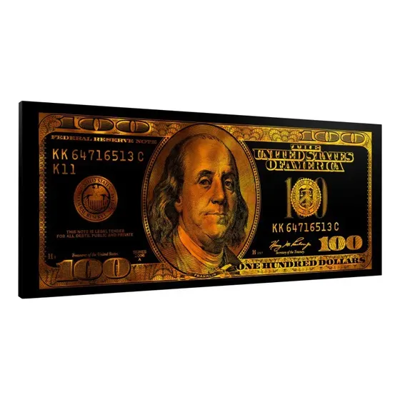 Cuadro Mural Billete Golden Dolar Panoramico 90x37 Mdf Color N/a Armazón N/a