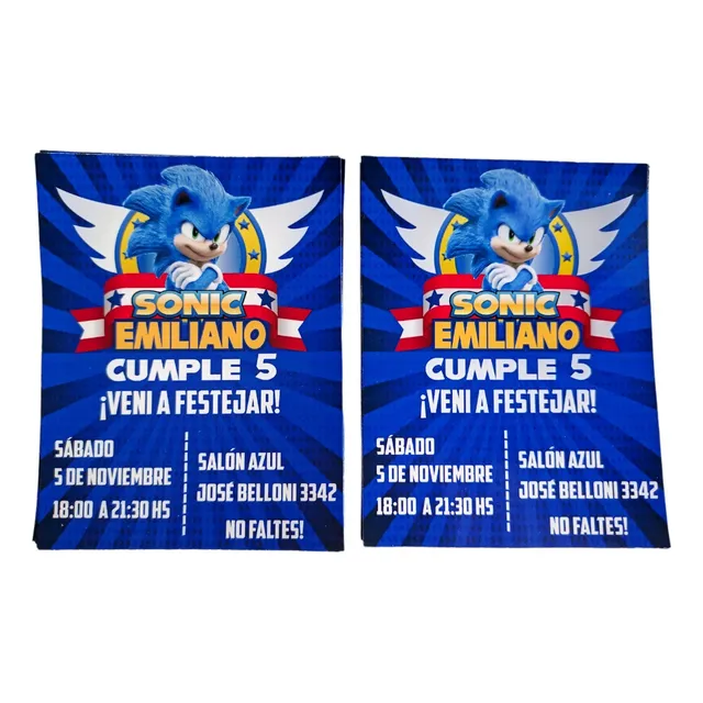 Tarjetas Invitación Cumpleaños Sonic