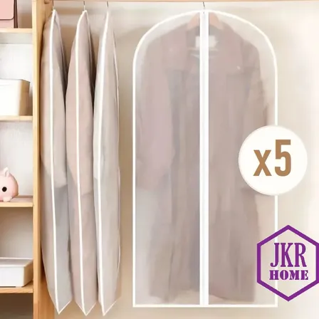 5 Bolsas Fundas Transparentes Cubre Trajes Ropa Colgar Closet 60x120 Cms Protector Polvo Organizador Closet Jkr Home