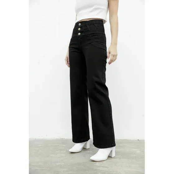 Jeans Mujer Flex Denim  Wide Leg Con Faja Elastizado