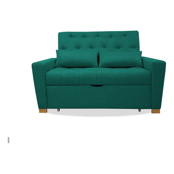 Sofacama Semidoble 150x94cm Tela Tipo Lino 2 Cuerpos + Cojin Color Verde Oscuro Diseño De La Tela Liso