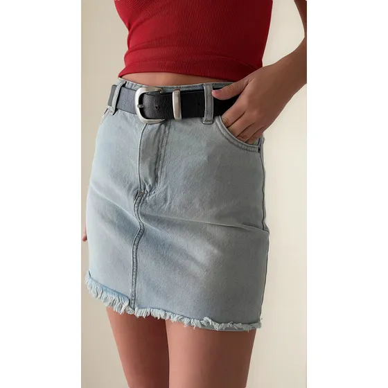 Mini Jeans Vainilla Tiro Alto Sin Ruedo Mujer Rigida Denim
