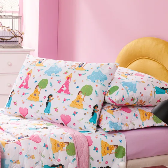 Jogo De Cama Kids 100% Algodão 2 Peças Personagens Disney Cor Princess Desenho Do Tecido Estampado