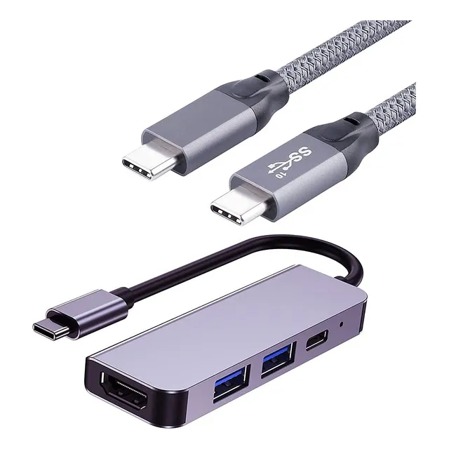 Qces Usb C Hub 4 En 1: Adaptador Hdmi Y Cable 5ft