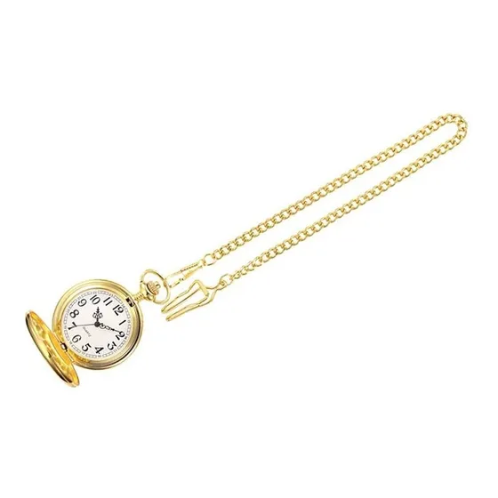 Reloj De Bolsillo Vintage Quartz Oro Con Cadena 37 Cm