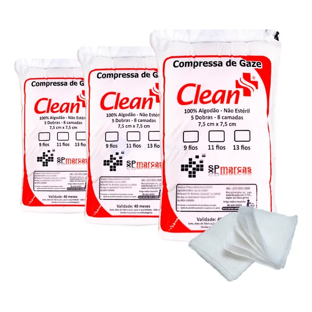 3x Compressas De Gazes 9 Fios 500 Unidades Pacote Curativo