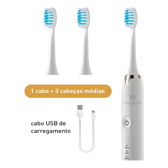 Escova De Dentes Elétrica Recarregável Usb Com 2 Refis Ex Cor Preto