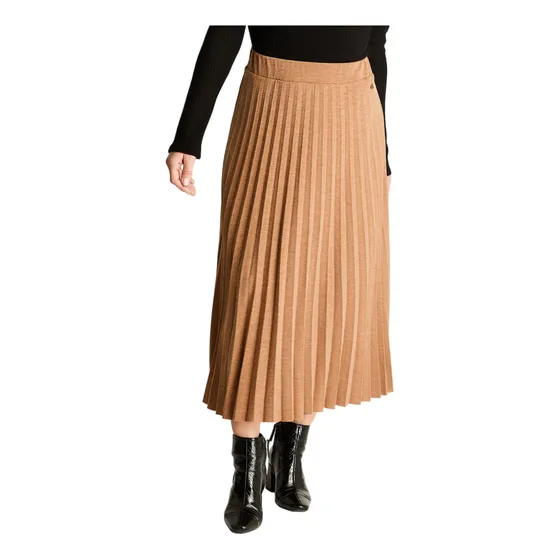 Falda Lanilla Plizada Camel Mujer Moda Invierno Hasta Xxxl