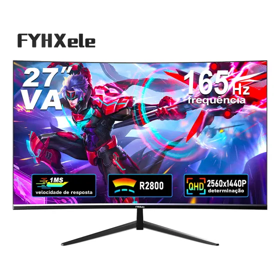 Monitor Gamer Curvo Fyhxele 27" 2K Qhd lcd 165Hz 1ms Hdmi/dp FreeSync Negro