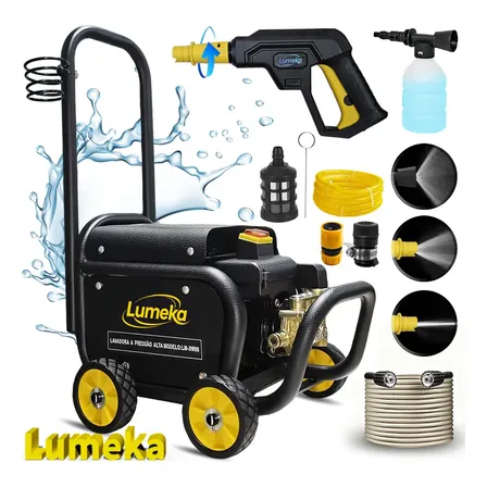Hidrolavadora Eléctrica Profesional Potentelumeka Hidrolavadora Electrica Con Cuatro Ruedas Pistola Hidro Lavado Portátil Con Depósito De Espuma Negro