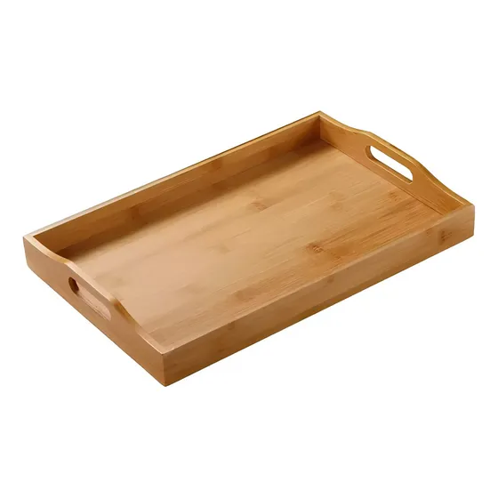 Bandeja Retangular De Bambu Com Alça Laterais Mek 29x20cm