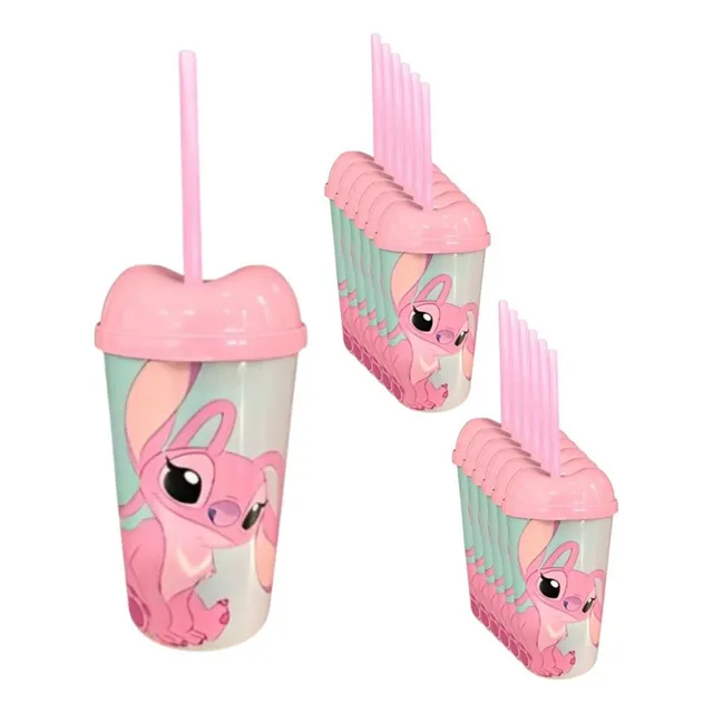 Vaso Pitillo Stitch- Angel Sorpresa X6u Alta Calidad Cumple