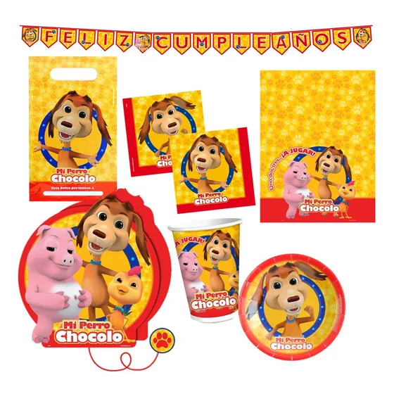 Pack Cumpleaño Perro Chocolo X12 Original Cotillón Activarte