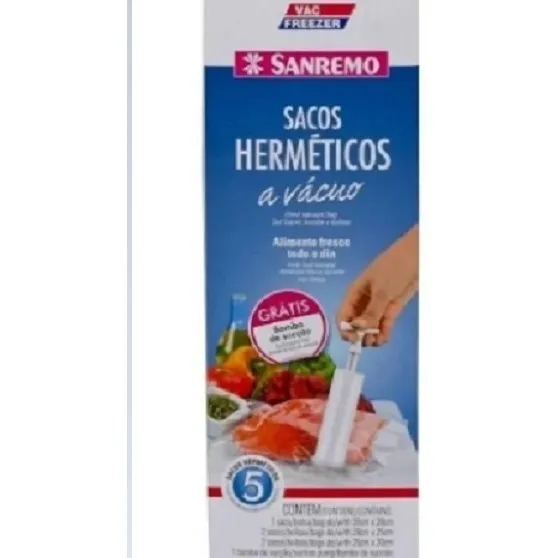 Kit 20 Saco Reutilizável Alimento Vácuo+bomba Sucção Lavável