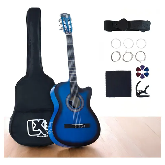 Violão Clássico Acústico Cutaway 38 Azul - Kit Completo
