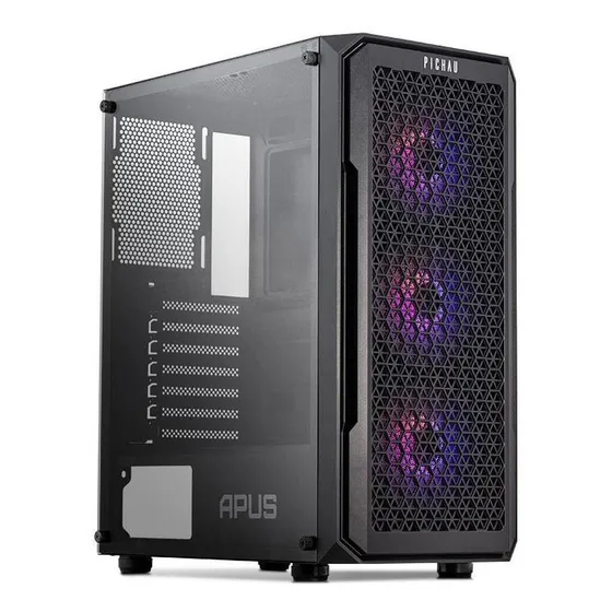 Gabinete Gamer Pichau Apus RGB, MID-Tower, Lateral de Video Temperado, com 3 fans.