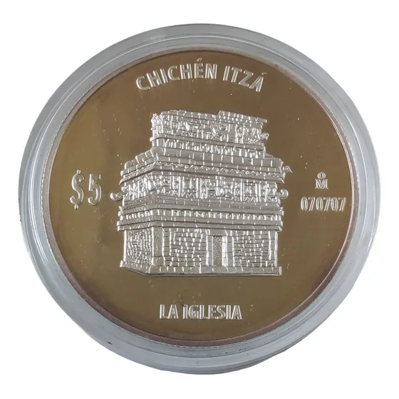 Moneda 5 Pesos 1 Onza Plata Pura Espejo Chichen Itza 2012