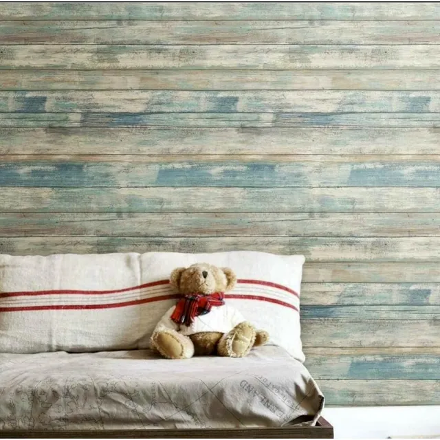 Papel Tapiz Tipo Madera Vintage Acuamarina