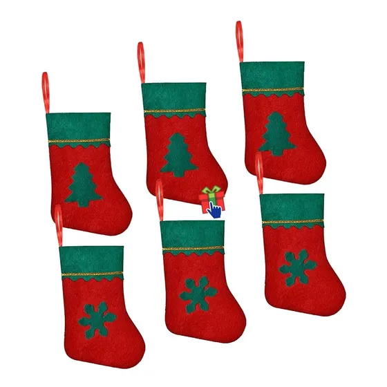 Set X 6 Bota Navideña Chica Bolsa Calcetín Colgar Navidad