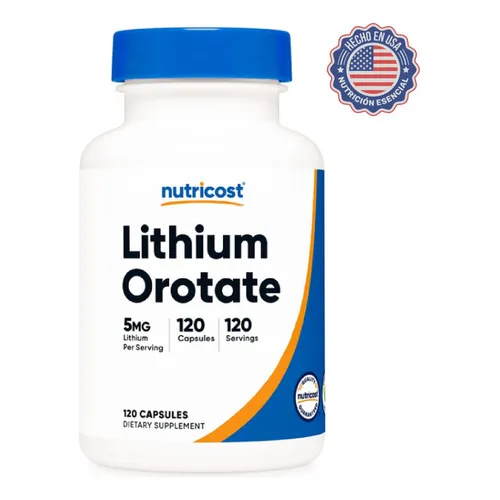 Orotato de lítio 5 mg de bem-estar mental (120 cápsulas) Sabor americano sem sabor