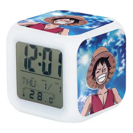 Reloj Despertador Lufy One Piece Con Luz Led Y Alarma Color Blanco