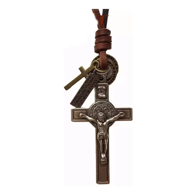 Collar Crucifijo Vintage En Cuero Unisex Ajustable