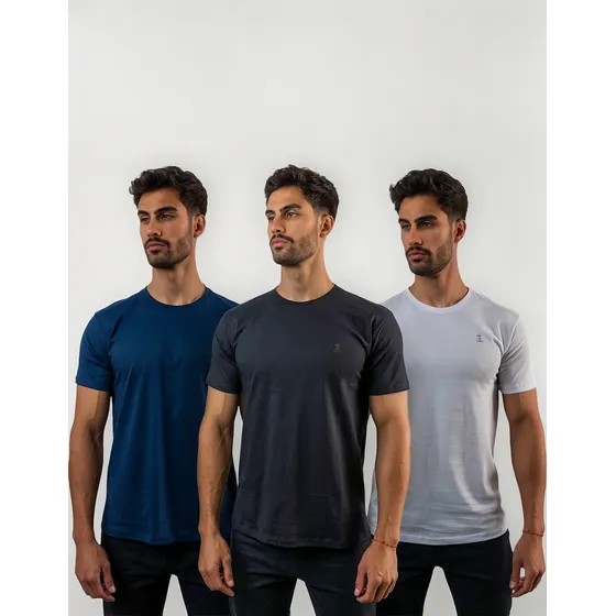 Kit 3 Camisetas Masculinas Básica 100% Algodão