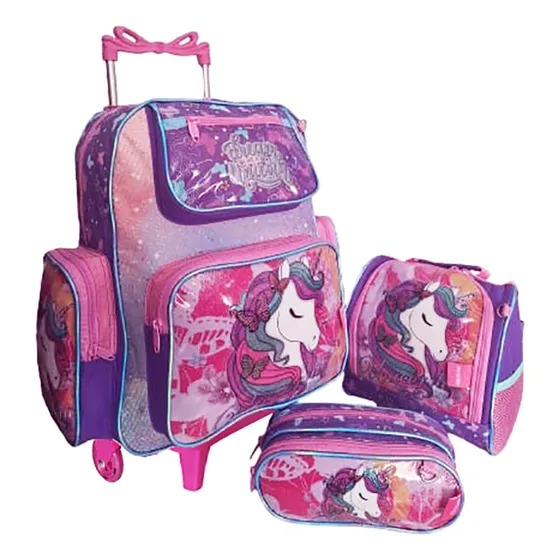 Mochila Unicornio Rodinhas Infantil Chenson Escolar