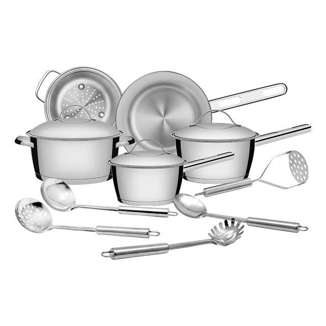 Jogo De Panelas Tramontina Allegra 10 Peças Aço Inox Indução Inox